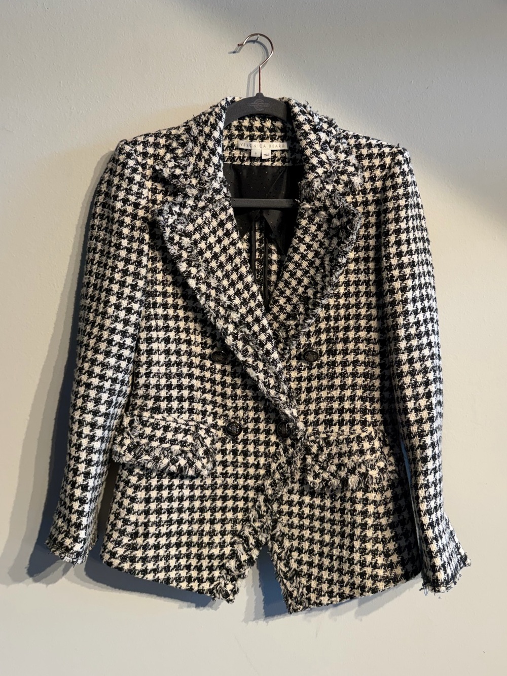Veronica Beard Black & White Houndstooth Double-Breasted Tweed Blazer - Picture 3 of 6